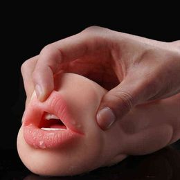 NXY Sex Masturbators Male Masturbator Cup Heating Vibtrators Realistic Mouth Oral Toys Vagina Artificial Tongue Vibrating for Men 220127