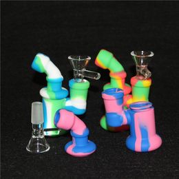 Silicone Tobacco Smoking bong Cigarette Pipe Water Hookah10 Colours Portable mini Accessories dab Tool tube