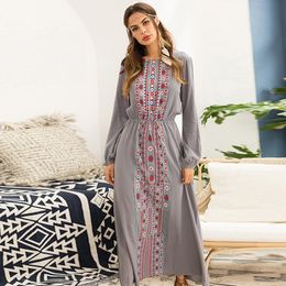 Siskakia Women long Dress Fashion Ethnic Printing Maxi Dresses long sleeve Beach Holiday Vocation Wears Grey Blue khaki T200604