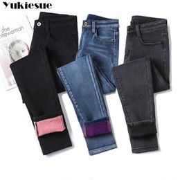 Winter Warm Jeans Woman High Waist Casual Velvet Ladies Trousers Female Pantalon Denim jeans for Women Pants Plus size 40 201105