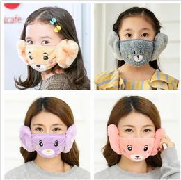 Blue purple Child Cartoon Bear Face Mask Cover Plush Ear Protective Thick Warm Kids Mouth Masks Winter Mouth-Muffle Earflap For Kids Adults