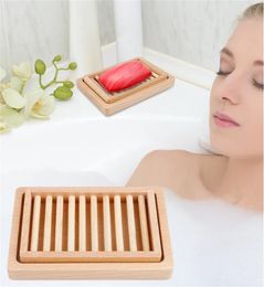 Soap Dishes With Tray Wooden Natural Bamboo Soap Box Rack Plate Portable Soap Holder Bathroom Accessories