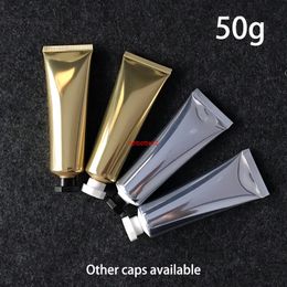Gold Silver 50ml Aluminum Plastic Soft Bottle 50g Cosmetic Cream Tube Facial Cleanser Lotion Squeeze Containers Free Shippingshipping