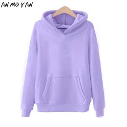 Autumn Purple Warm Women's Sweatshirt Fashion Solid Color Winter Fleece Pullover Tops Hoodie 201217