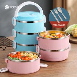 WORTHBUY Japanese Lunch Box For Kids Portable Food Container Stainless Steel Bento Box With Tableware Kitchen Bento Lunch Box T200710