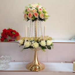 Vases 8 Pcs/lot 65cm(H) * 30cm(D) Crystal Wedding Road Lead Table Centrepiece Gold Flower Vase Fast Air Express
