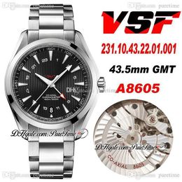 VSF V2 Aqua Terra 150M 43.5mm GMT A8605 Automatic Mens Watch Black Textured Dial White Stick Stainless Steel 231.10.43.22.01.001 Super Edition Watches 2022 Puretime A1