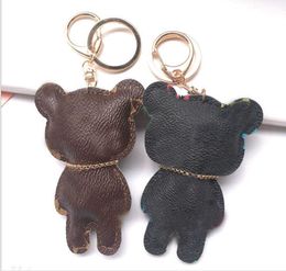 Fashion Key Chain Accessories Women Bag Pendant Key Ring PU Leather Bear Pattern Car Keychain Lovers Keychains