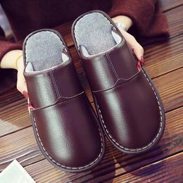 Women's Slippers home shoes New Winter Ladies Non Slip PU Leather Indoor Slippers for woman Windproof Designer family Y201026