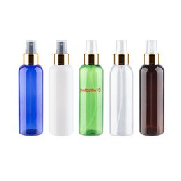 Empty Plastic Bottles With Gold Spray Pump 200ml Capacity PET Perfume Atomizer Container White Transparent Green Cosmetic Bottleshipping
