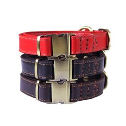 Fashion Genuine Leather Cool Necklace Pet Dog Collar For Puppy Cat Medium Large Dogs Neck Strap Adjustable Size Leash LJ201109