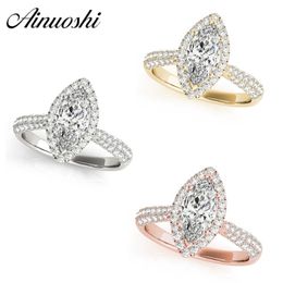 AINUOSHI 925 Sterling Silver Women Wedding Engagement Rings Halo Marquise Cut Bridal Rings Anniversary Silver Party Jewelry Gift Y200106