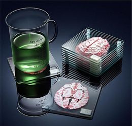 201125 Coasters Glass Square Brain Slices Specimen Set Acrylic Table Brain Organ Artwork 3d Drinks Scientists Drunk Gift Coaster jllAr