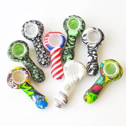 3.0inches Silicone Hand Pipe with glass bowl portable smoking pipes smoke accessory water bong oil rig