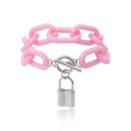 Popular ins new fashion luxury designer simple cute candy Colours big link chain padlock charm bracelets for women girls