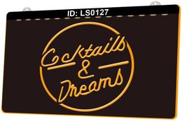 LS0127 Cocktails & Dreams Bar Beer Wine PubLight Sign 3D Engraving LED Wholesale Retail