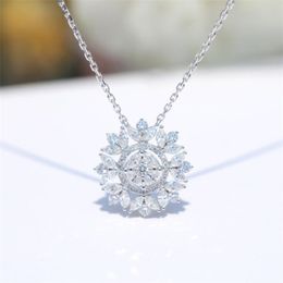2020 New Arrival Sparkling Jewellery Full Marquise Cut White Topaz Snow Flower Pendant Women Wedding Clavicle Necklace for Lover Gift