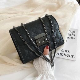 Designer- Small Messenger Chain Bag For Women Pu Leather Ladies Black Crossbody Bags Woman Summer Shoulder