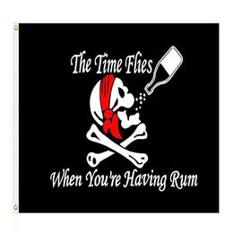 Pirate Flag Time Flies When Having Rum Jolly Rodger Flag Double Stitched Flag 3x5 FT Banner 90x150cm Party Gift 100D Printed Hot selling!