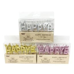 Birthday Cake Romantic Decorations Golden Silver Letters Threaded Candles Kit
