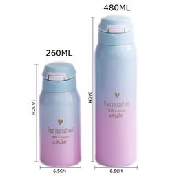 New 480ML Double Stainless Steel Vacuum Flasks Travel Tumbler Thermo Bottle Drinking Cold Water Cups With Straw Mugs Kids Gifts LJ201218