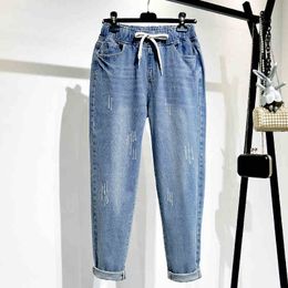 Jeans do namorado para mulheres cintura alta solta mais tamanho streetwear feminino denim harem calças 5xl 201102