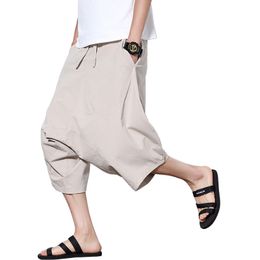 100% cotton high quality soft and comfortable men's loose cropped pants summer brand clothing Japanese Korean harem pants 201118