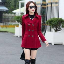 FTLZZ Woolen Short Coat Plus Size 3XL Women Slim Double Breasted Wool Blend Warm Jacket Autumn Winter Female Outerwear 201102