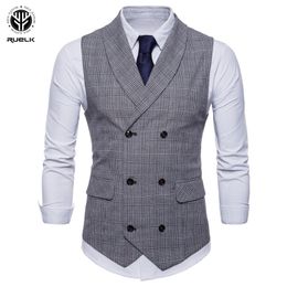 RUELK Spring And Autumn Men's Fashion Brand Lattice Suit Vest Jacket Casual Sleeveless Slim Stylish Large Size Vest M-4XL Y201026