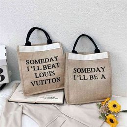 Shopping Bags Fashion Linen Tote Bag Women Spring New Simple Trend Ladies Handbag Letter Summer Beach Hand Luxury Designer Large 220307