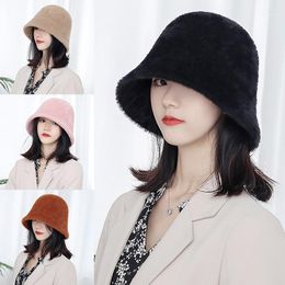 Beanie/Skull Caps Fashion Faux Fur Winter Bucket Hat For Women Girl Solid Thickened Soft Warm Fishing Cap Outdoor Vacation Lady Beanies1