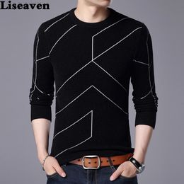 Liseaven Men Winter Warm Pullovers Mens Knitted Sweaters Cashmere Wool Pullover Men Casual Striped Sweater Men O-Neck Pull Homme 201105