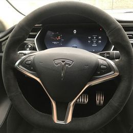 For tesla models X/S DIY hand stitched suede steering wheel cover