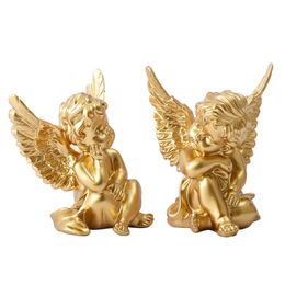 White Gold European Creative Resin Cute Angel Boy Statues Crafts Home Desktop Figurines Decoration Fairy Ornaments Accessories LJ200904
