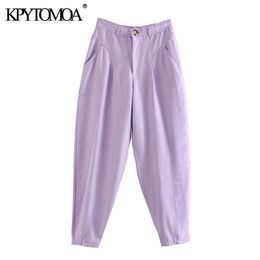 KPYTOMOA Women Chic Fashion Pockets Harem Pants Vintage High Waist Zipper Fly Female Ankle Trousers Casual Pantalones Mujer 201031