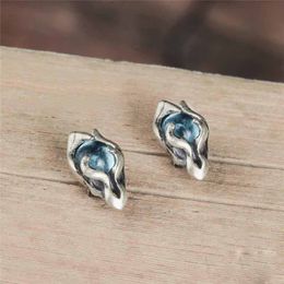 Earrings Men Women Vintage Dragon Soul Stud Earrings With Light Blue Topaz Personality Jewellery