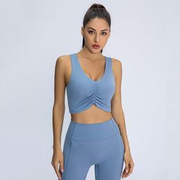 Gym Clothing Folds Design Shockproof Sports Bra Sexy Vest-style Women Yoga Underwear Fitness Activewear Racerback Running Workout Tops1