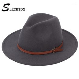 Stingy Brim Hats SLECKTON Fashion Fedoras For Women Casual Girl Panama Jazz Cap Ladies Woolen Top Hat Men Bowler Unisex Gorras S10531