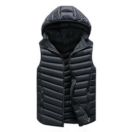 Vest Men Solid Men's Winter Jacket Warm Men's Outerwear Waistcoat Casual Vest for Men Hooded Jacket Man Sleeveless Men's Vest 201119