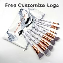 Newest Hot Sale 10pcs Marble Makeup Brush Professional MakeUp Brushes Foundation BB Cream Hiqh Quality With PU Bucket FREE shipping
