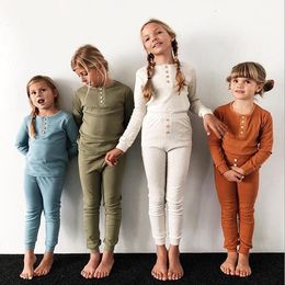 Winter Autumn Kids Pyjamas Christmas Pure Colour Baby Clothes Pyjamas Long Sleeve Pants Sleepwear Suit Set Kids Pyjamas Xmas Gifts WY932