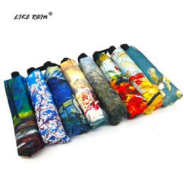 LIKE RAIN Creative Chinese Art Painting Umbrellas Rain Women Fashion Female Folding Sun Parasol Windproof Kids Umbrella YHS05 201104