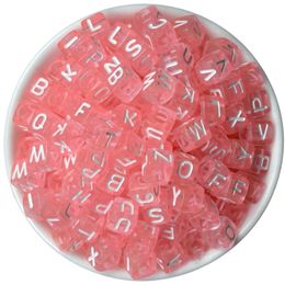 6mm 200pcs/lot Pink Handmade Square Colourful Alphabet/Letter Acrylic Beads for DIY Bracelet Necklace Random letter Gift Y200730