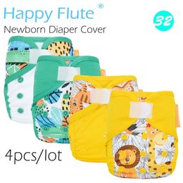New! (4pcs/lot) Happy Flute Newborn Diaper Cover for NB Baby,Double Leaking Guards, Waterproof And Breathable 201119