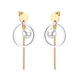 Dangle & Chandelier Stainless Steel Drop Earrings Fashion Jewelry Circle Fake Pearl For Women Earing Pendientes Brincos1