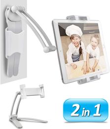 Kitchen Cabinet Tablet Holder, 2 in 1 Wall Mount Desktop Stand for ipad 12.9 Aluminium Alloy Metal Adjustable Multiangle Foldable Universal Phone