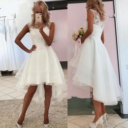 High Low Sleeveless Wedding Dress New Arrival A Line Jewel Sheer Neckline Lace Bridal Gown Custom Made Robe de mariee