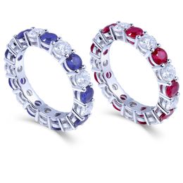 TransGems Luxury 14K White Gold Lab Grown Moissanite& Natural Sapphire Ruby Full Eternity Wedding Band for Women Y200620