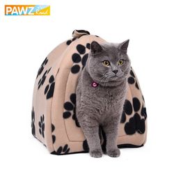 Wholesale Price Cat House and Pet Beds 5 Colors Beige and Red Purple, Khaki, Black with Paw Stripe, White with Paw Stripe LJ201201