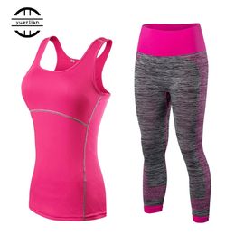 Yuerlian Hot Quick Dry sportswear Gym Leggings Female T-shirt Costume Fitness Tights Sport Suit Top Yoga Set Women Tracksuit T200115